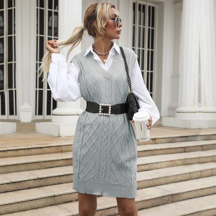 Gilet-tunica con scollo a V e motivo a rombi dal look senza sforzo per la vendita all'ingrosso da parte di onatorobi