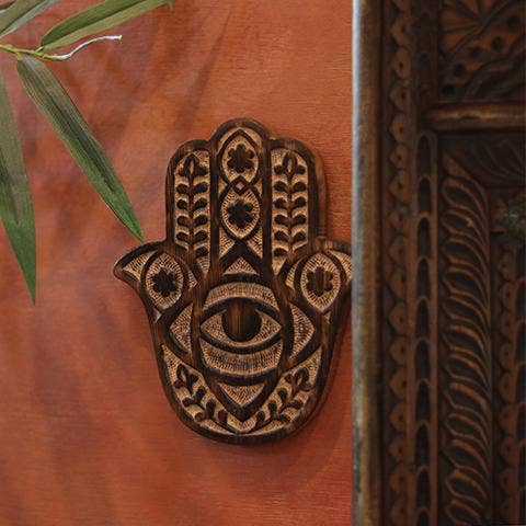 Prabhuji's Gifts - Wholesale Wall Accent - Decor - Wooden Hamsa - Myrtle 7"x6"1