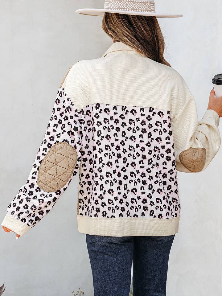 Cachi Giacca trapuntata a quadri con bottoni frontali in waffle leopardato color cachi in vendita all'ingrosso su Faire1