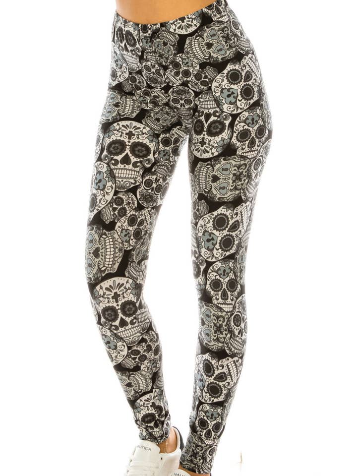 Sugar Skulls Day of Dead Halloween 3x5x Extra CURVY Leggings for wholesale by Love 4 Leggings