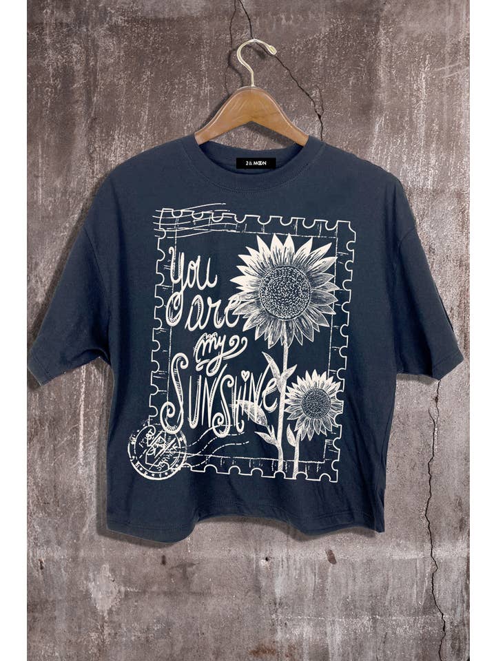 2&moon - Wholesale Screen Printed T-Shirt - Women's - You are my sunshine Graphic Crop Tee.