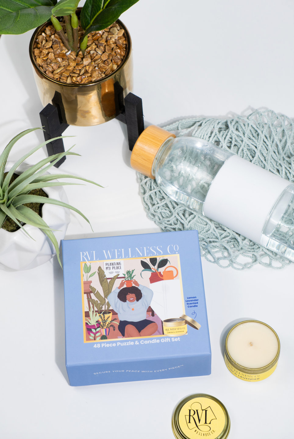 RVL Wellness Co. - Wholesale Puzzle - Adult - Planting Peace | 48 Piece Puzzle & Candle Gift Set1