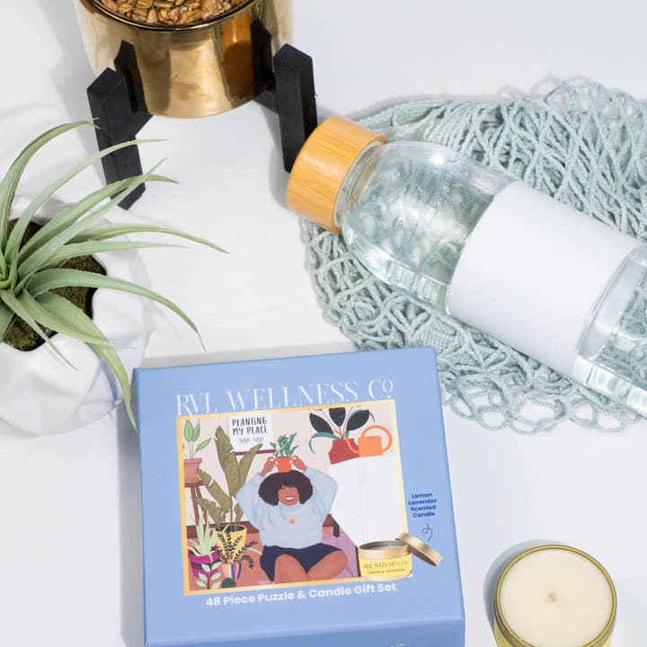 RVL Wellness Co. - Wholesale Puzzle - Adult - Planting Peace | 48 Piece Puzzle & Candle Gift Set1