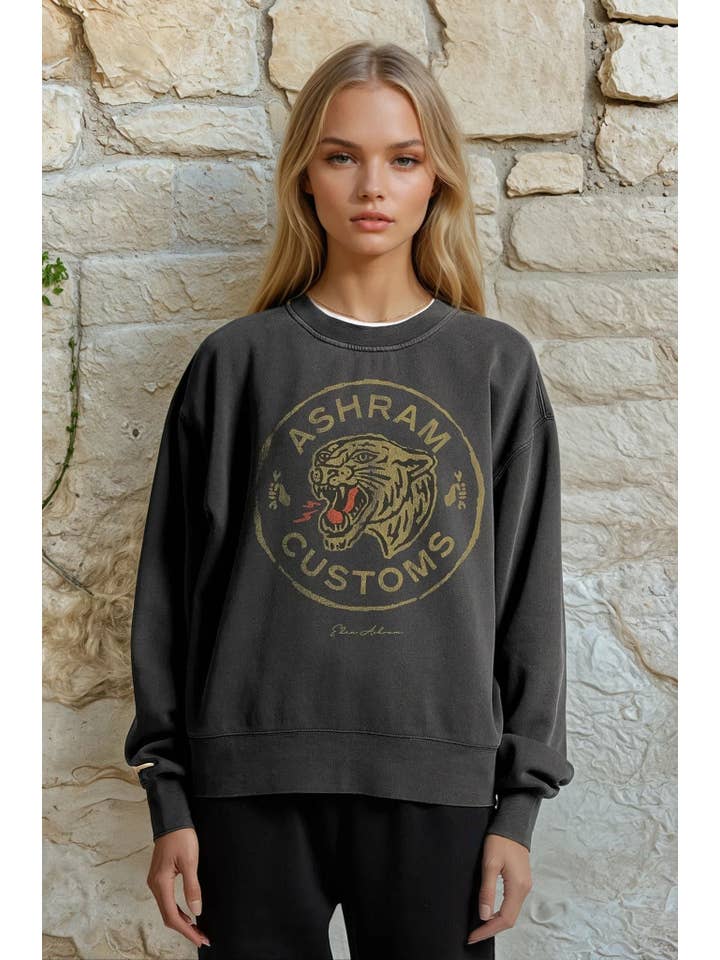 Eden Ashram – wholesale Graphic sweatshirt – Women’s – Ashram Customs Faded Sweatshirt1