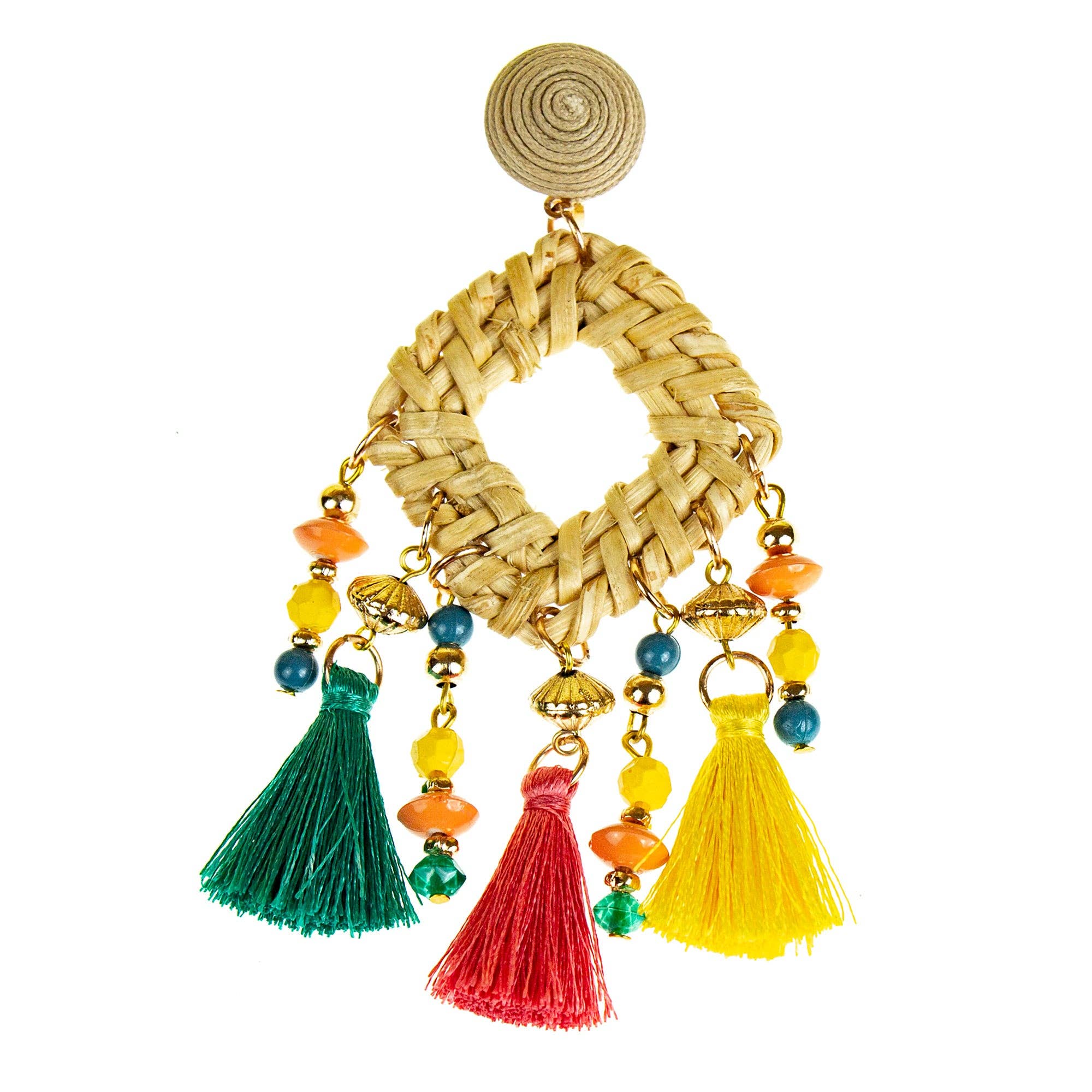 Global Crafts - Wholesale Dangle Earrings - Cane Earrings with Bright Tassels, PACK OF 34