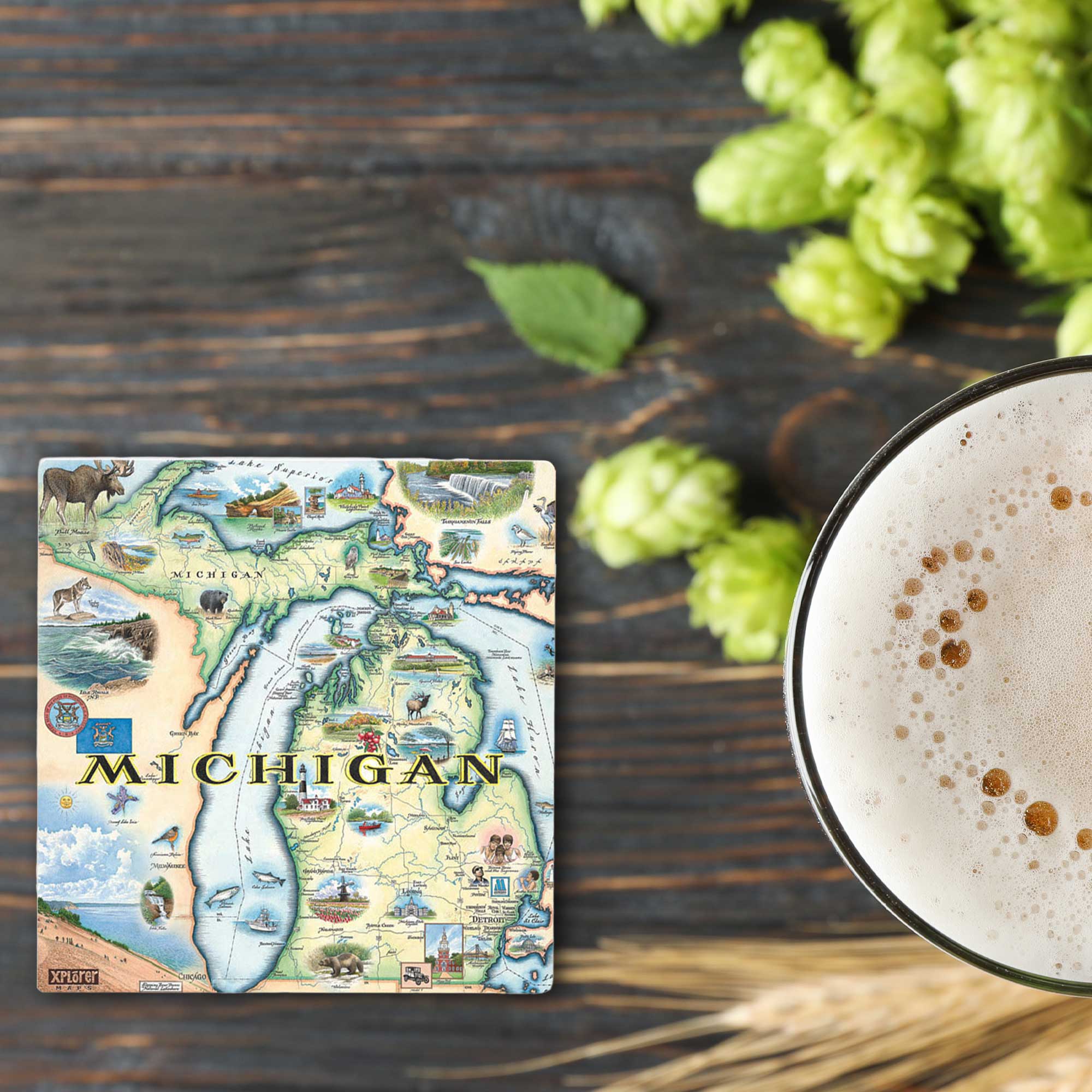 XPLORER MAPS – wholesale Underlägg – Michigan State illustrerad kartkeramisk underlägg2