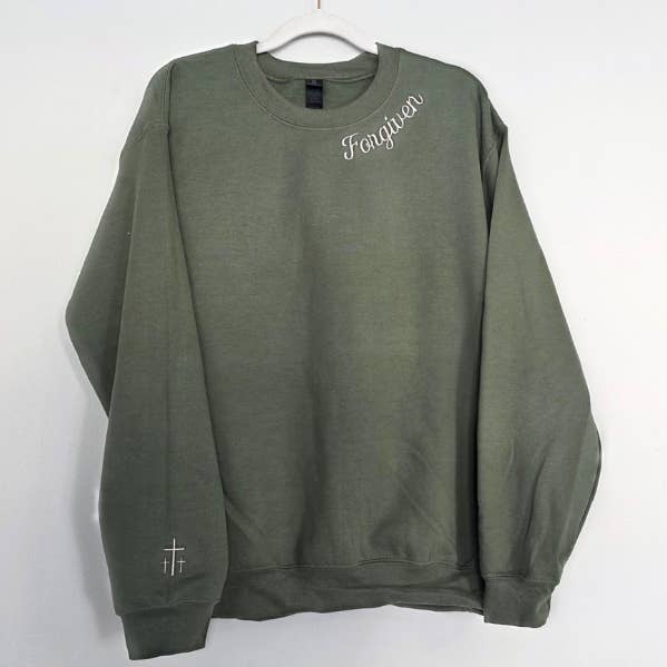 Forgiven Embroidered Christian Fleece Crewneck Sweatshirt for wholesale by Threadworks 41