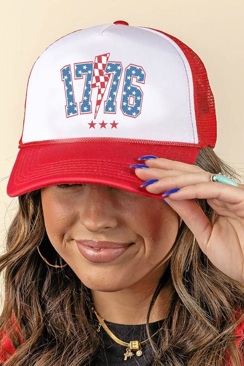 Wholesale Accessory Market - Wholesale Trucker Hat - Women's - Patriotic 1776 Lightning Bolt Foam Mesh Back Trucker Cap4