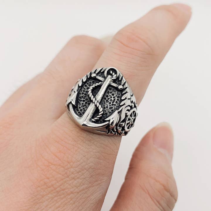 Mio Queena - Venta al por mayor Joyería - Hombre - Anillo de acero inoxidable con ancla retro para hombre