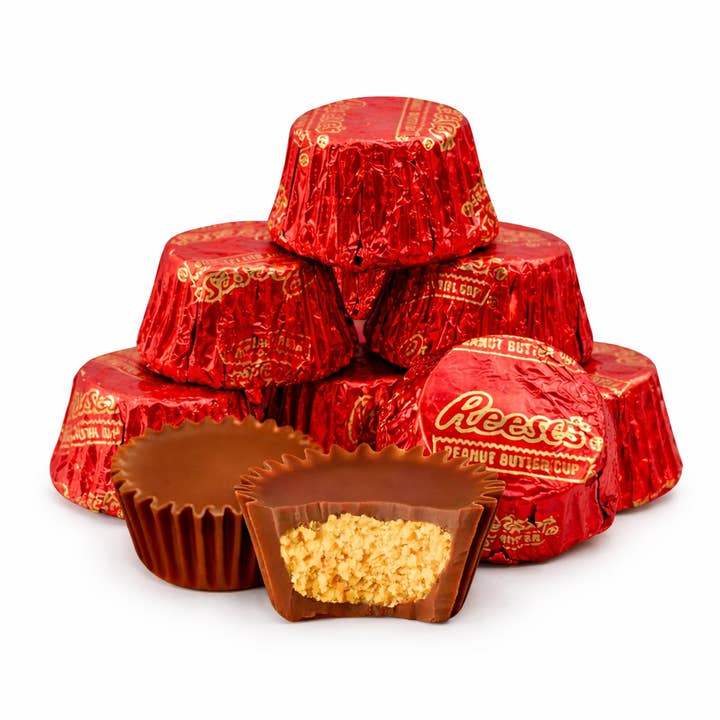 Reese's Miniature Cups Milk Chocolate & Peanut Butter – Valentine Foils, Bulk Value Bag for wholesale by Candy In Bulk