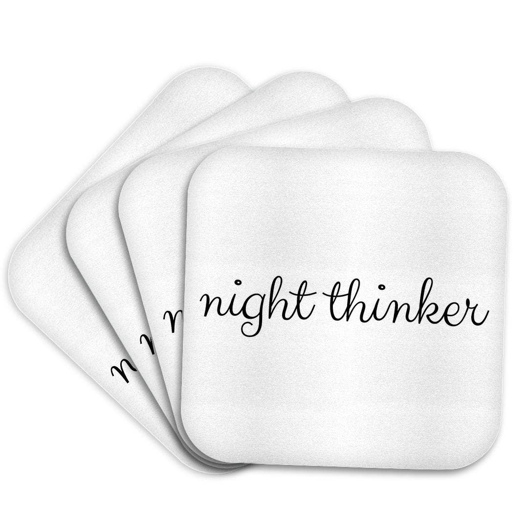 3dRose - Wholesale Coasters - 3dRose, Night thinker. Cursive black lettering on white background., Coaster7