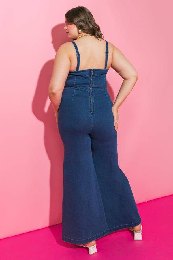 MEDIUM INDIGO A PLUS SIZE DENIM JUMPSUIT -JPP5870 for wholesale on Faire4