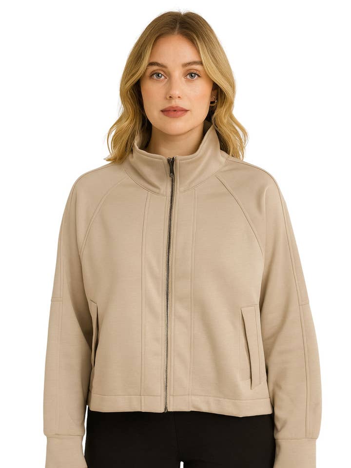 Buttery Raise Collar Zip Up Jacket-"Zella" for wholesale by LIOR / ALISHA D