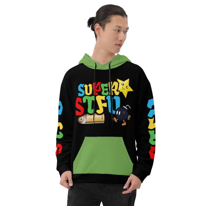 Super STFU Unisex Hoodie - Black/Green for wholesale by STFU
