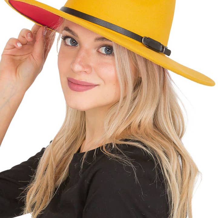 Cap Zone - Wholesale Fedora - Women's - Red Bottom Black Belt Rancher Hat Wide Brim18