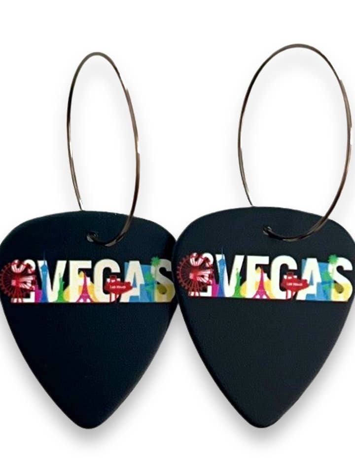 Boucles d'oreilles Las Vegas à un seul médiator noir multicolore pour la vente par Groupie Love