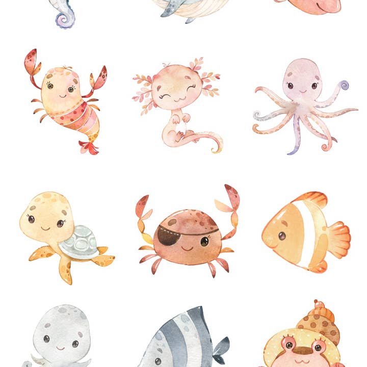 Stickervel Sea Creatures, Vinylstickers, 6x4 inch. voor wholesale door Savannah and James Co