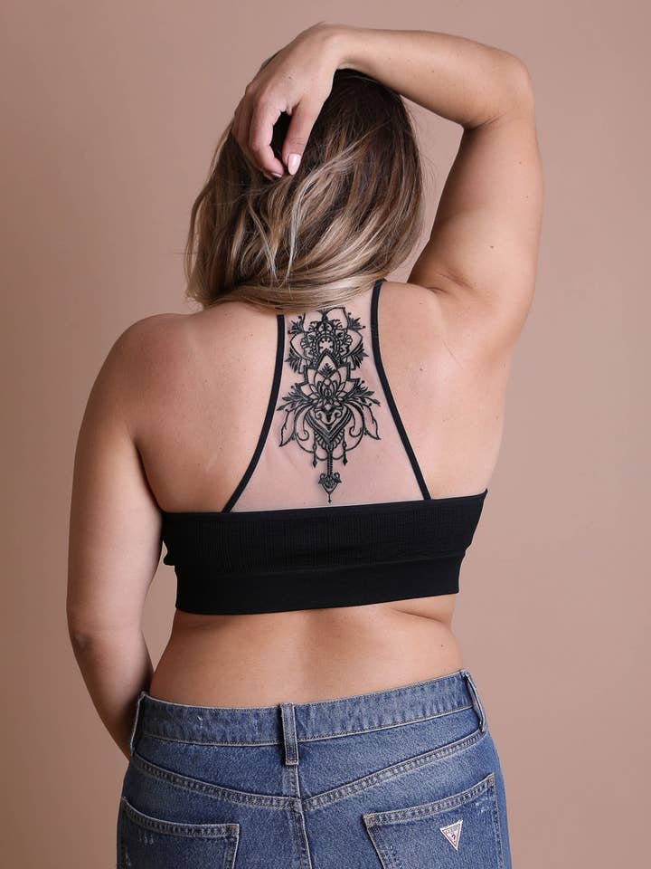 Leto Accessories - Wholesale Bralette - Women's - Plus Size Tattoo Mesh Racerback Bralette