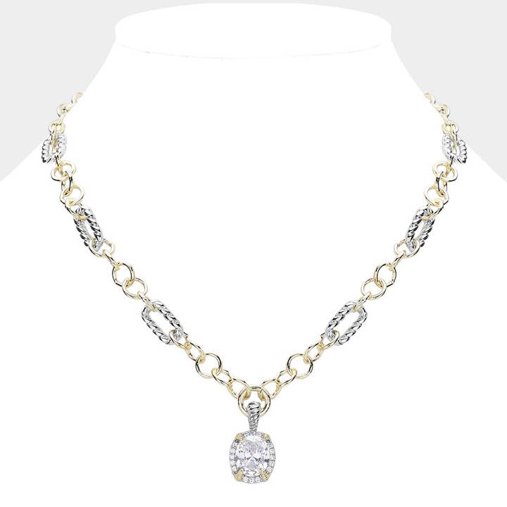 Sensibling Corp. - Wholesale Pendant/Charm Necklace - Oval CZ Stone Pendant Pointed 14K Gold Plated Necklace