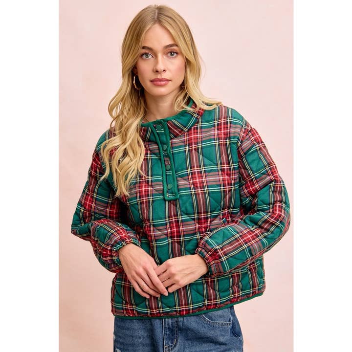 Juletema Quiltet Plaid Knapper Top for engroshandel hos IVE