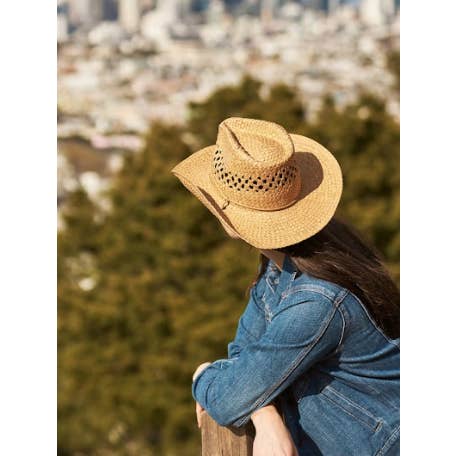 Tan Western Straw Cowboy Hat - Style Carly for wholesale on Faire1