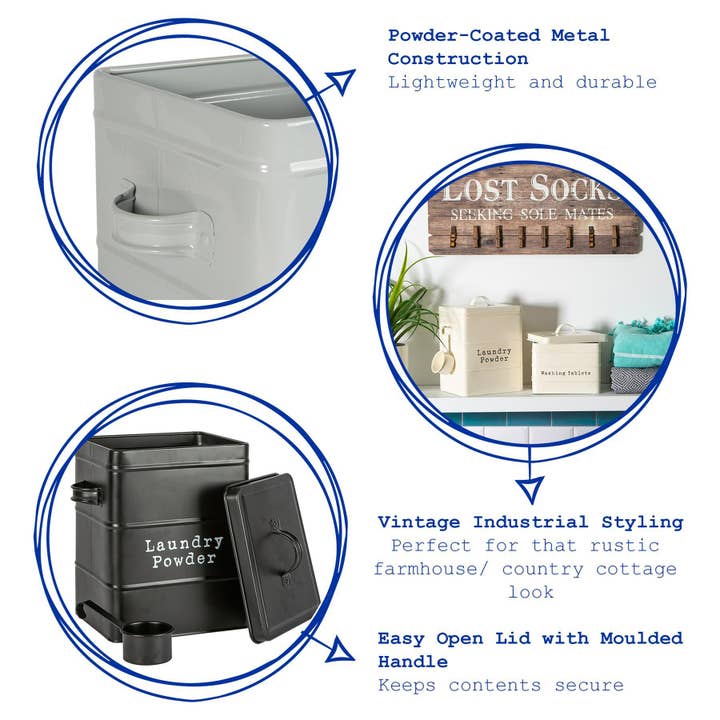 Rinkit Ltd – wholesale Handy tool – Harbour Housewares Metal Washing Powder Storage Tin - Grey3