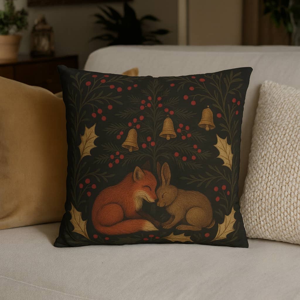 Upside Down Owl Farm - Wholesale Throw Pillow Cover - Christmas Woodland Animals Pillow Cover – Fox & Rabbit