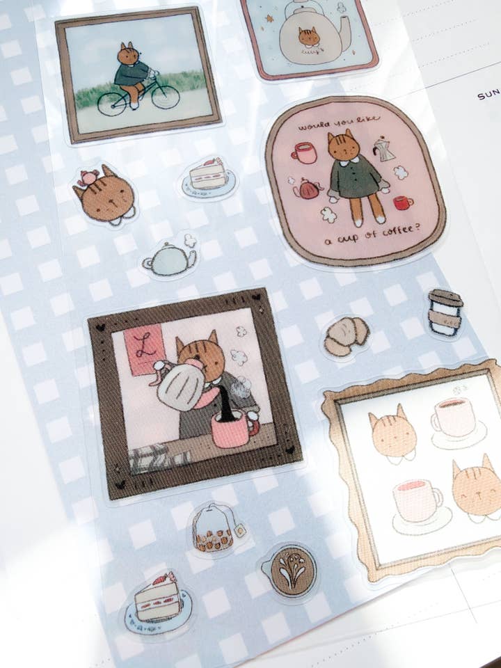 Kuboandlucy x Dana Ate Oatmeal Lucy's Cafe Sticker Sheet for wholesale by Kuboandlucy Stationery Co