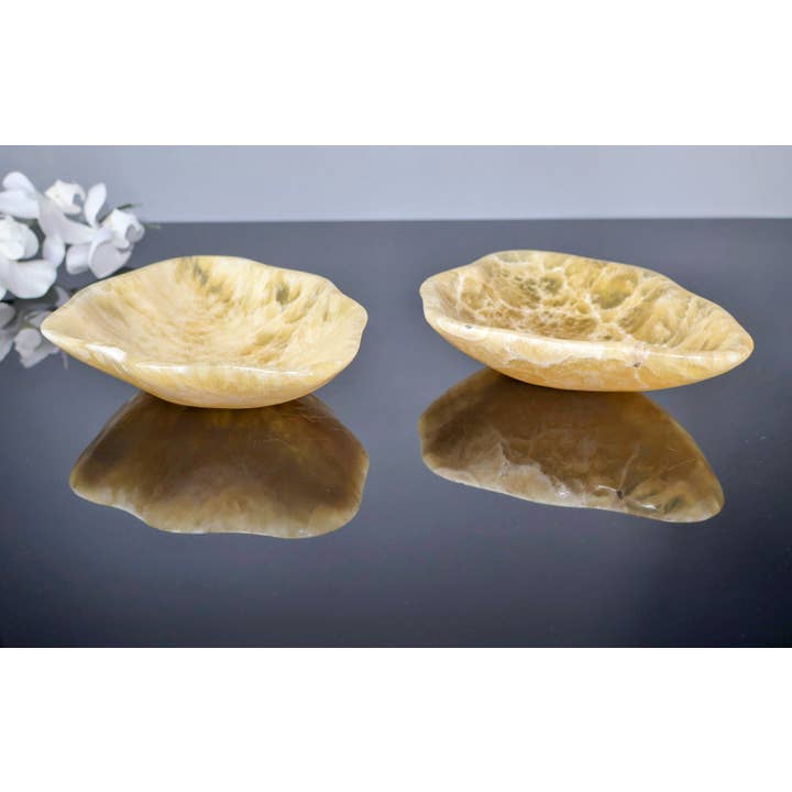 Platos de joyería de ónix dorado hechos a mano, cuencos de piedra irregulares para venta al por mayor de OnyxBowl