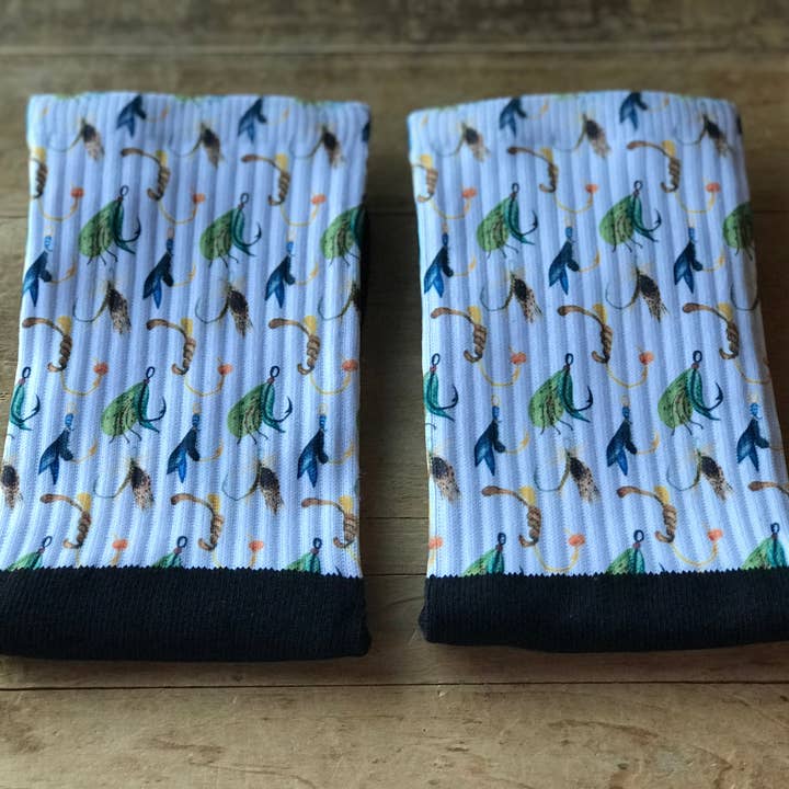 Fly Fishing Crew Socks (White) for wholesale by Simply Me • Gentlemen Est. 2017 LLC