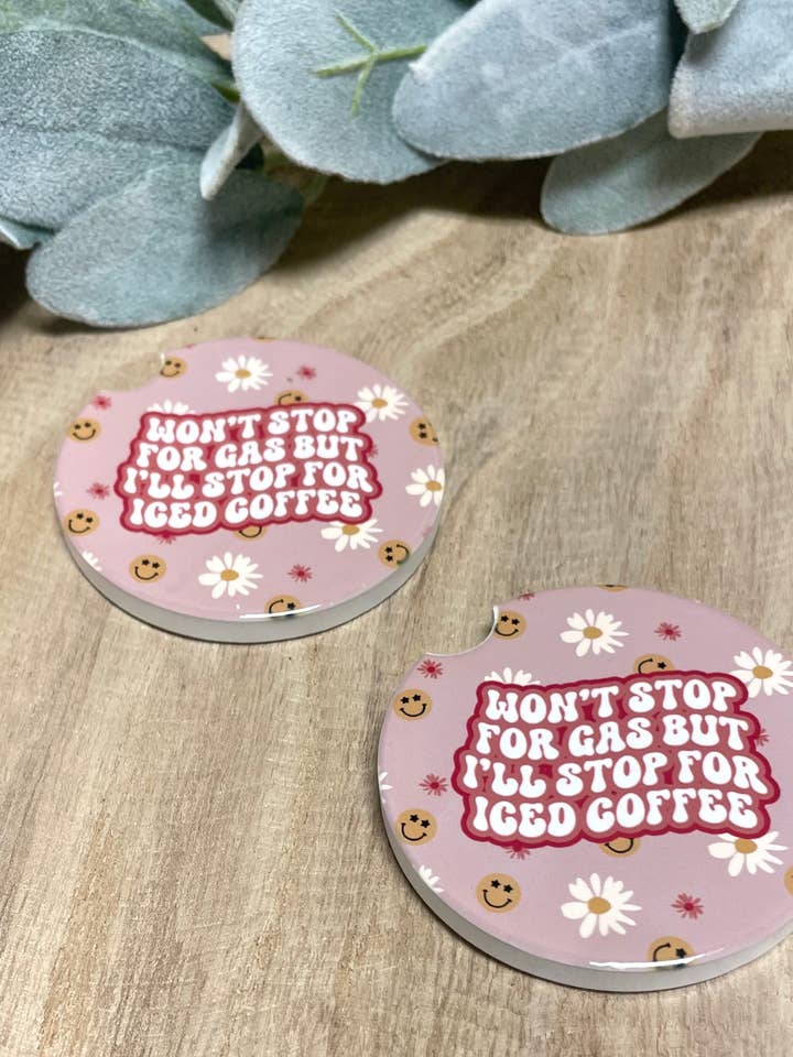 Iced Coffee And Gas Car Coaster for wholesale by Stacy Lea Co