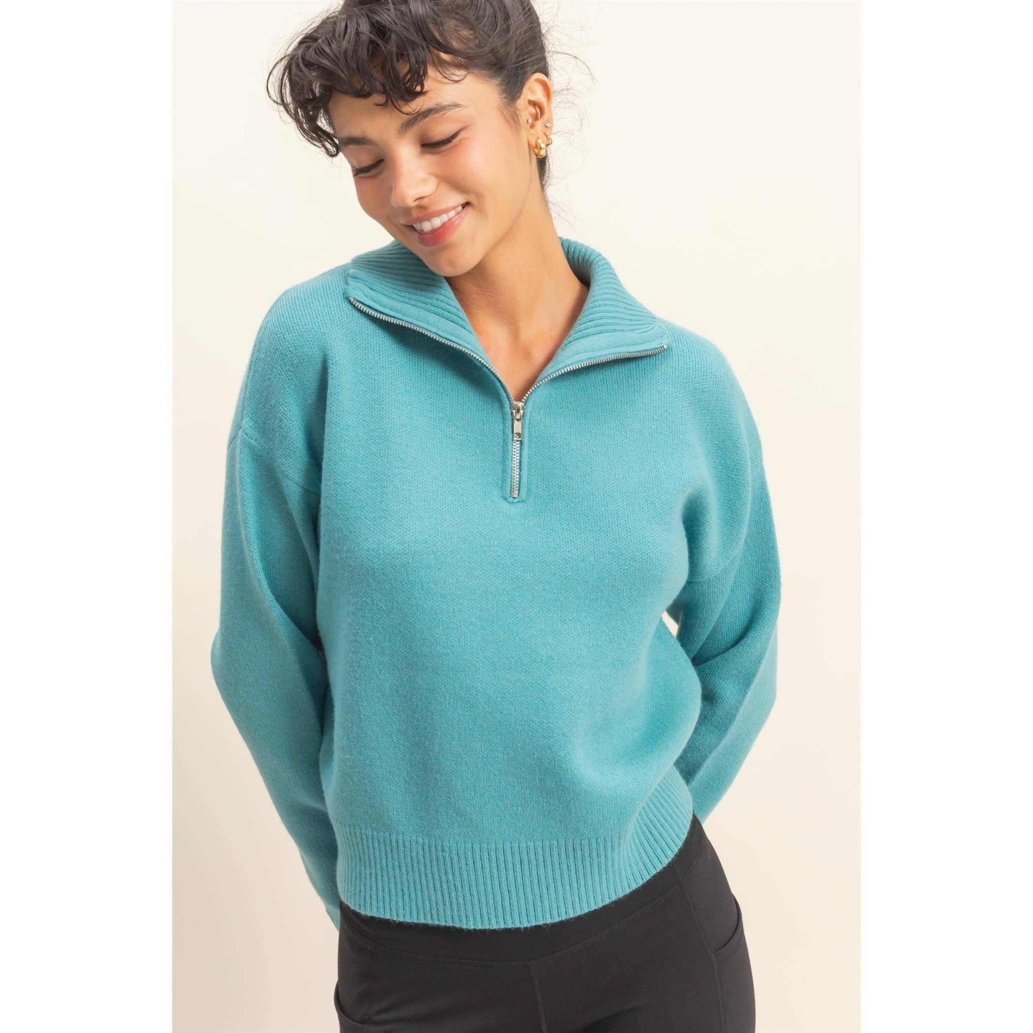 HYFVE - Vente Pull en maille – femme - Pull Classique à Demi-Zip1