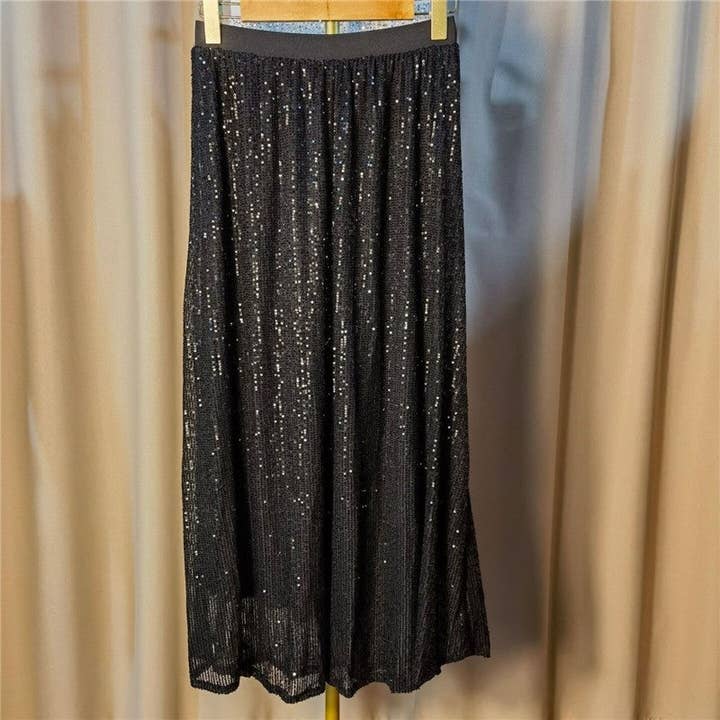 Jupe midi doublée à taille haute extensible à paillettes pour la vente par Sheer Trend