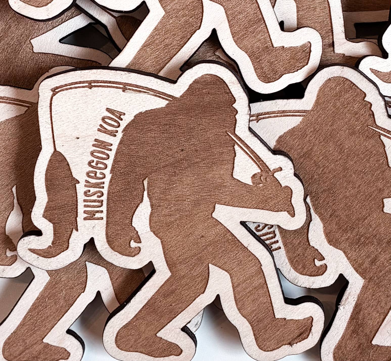 Wild Larch Creative - Wholesale Magnet - Bigfoot Fishing Wooden Magnet-Custom Personalized City/State2