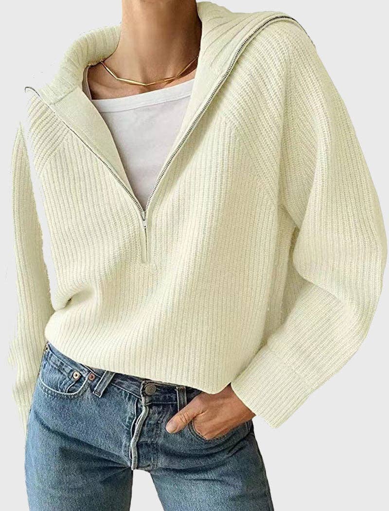 Masyal – Engroshandel Pullover - Dame – Ribstrikket sweater med halv lynlås og afslappet pasform5