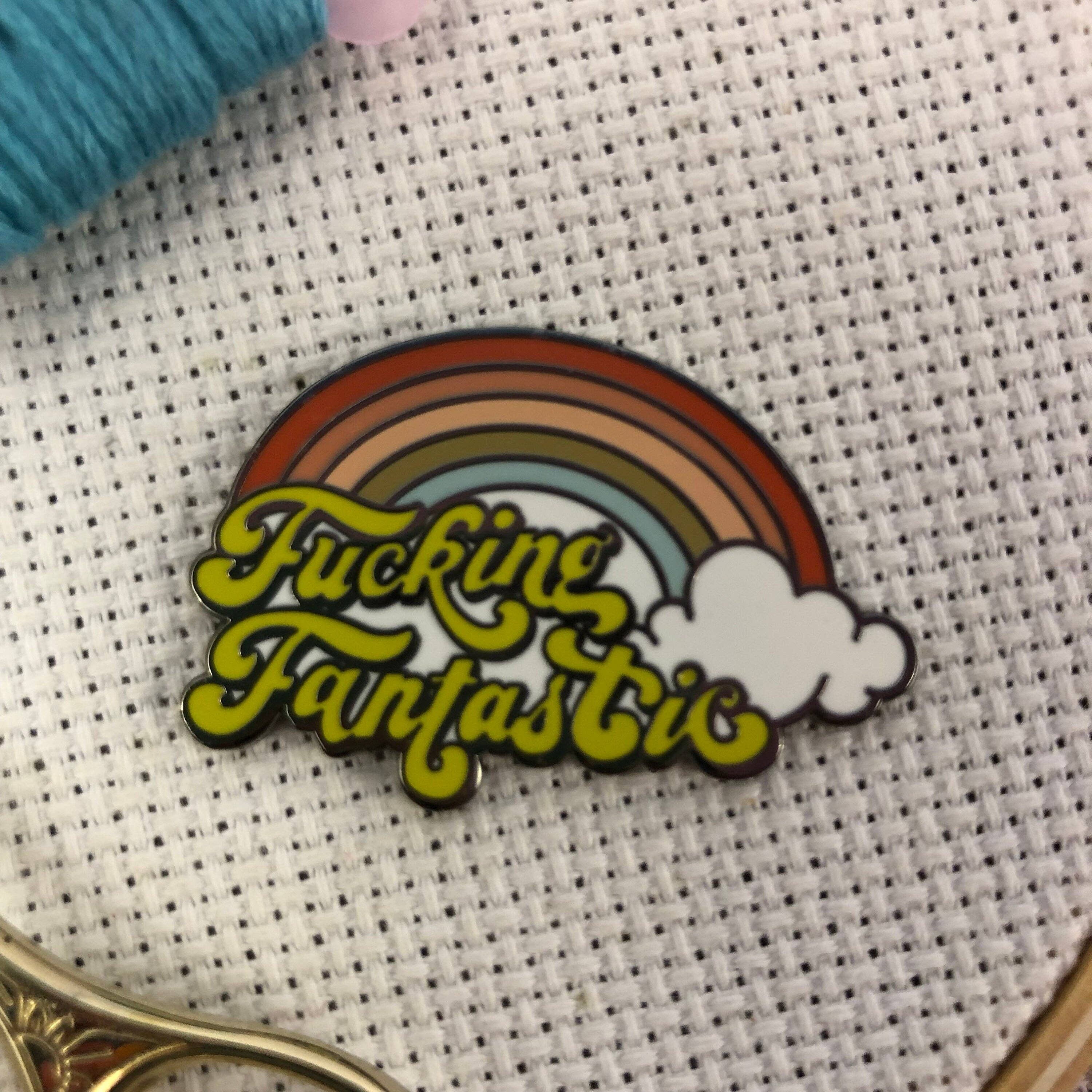 Snarky Crafter Designs - Wholesale Embroidery/Cross Stitch Supplies - F*cking Fantastic Retro Rainbow Needle Minder - Sarcastic enamel magnetic needle holder - Vintage Snarky F Word Needleminder3
