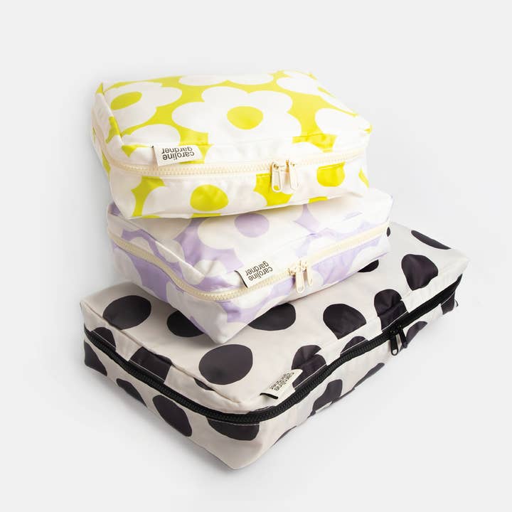 Mono Spot/Flower Set Of 3 Packing Cubes for wholesale by Caroline Gardner
