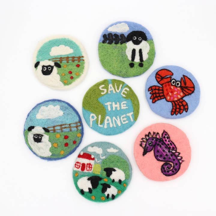 Wool Felt Coaster – Sheep, Seahorse, Crab & Save the Planet Drink Coasters for wholesale by Sparkle Being