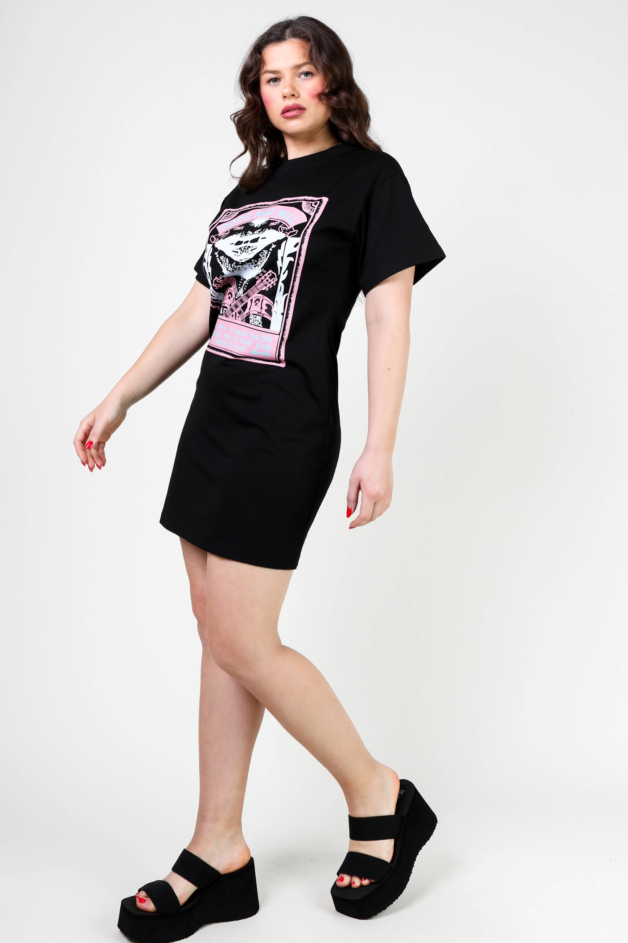 BLACK roll poster graphic t shirt dress print on demand for wholesale on Faire1