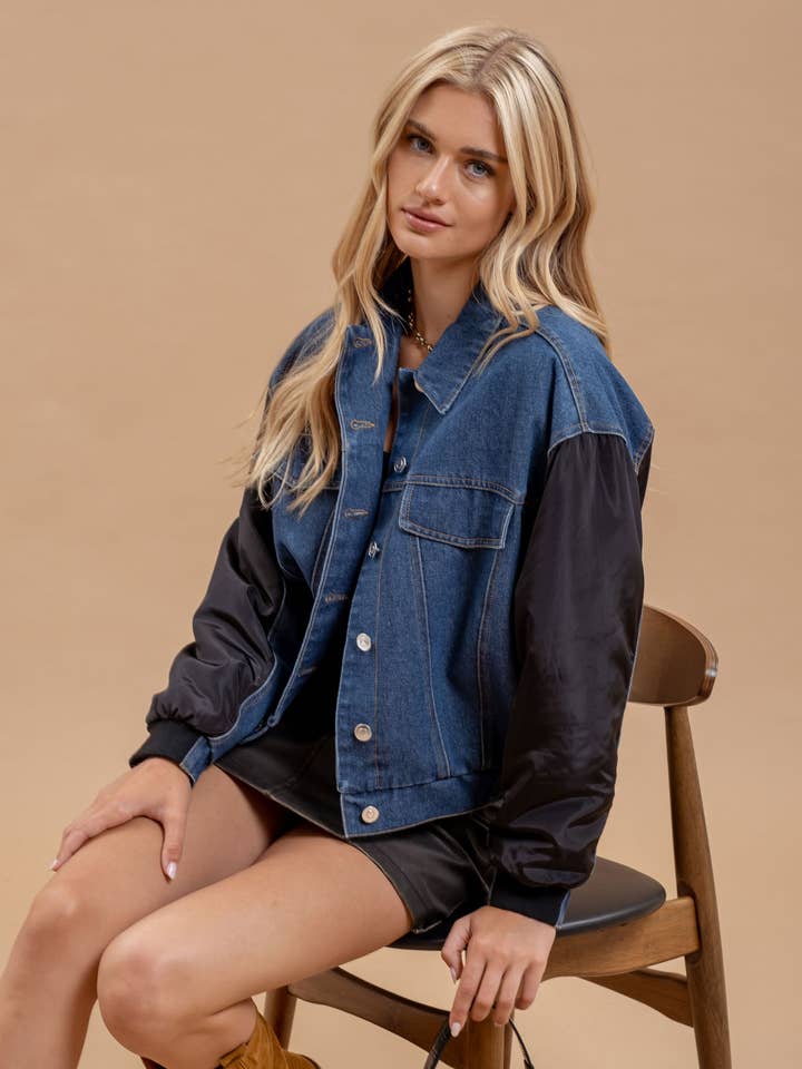CONTRAST DROP SHOULDER DENIM JACKET for wholesale by Blu Pepper