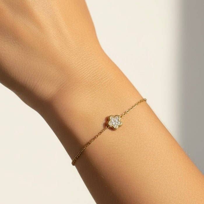 Petite Bloom - Pulseira com flor e zircões banhados a 18K por atacado de Duestelle Italia
