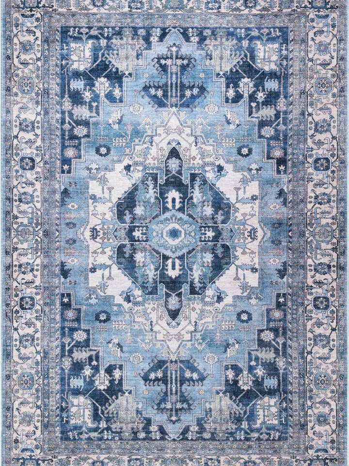 Abani Molana Blue Medallion Machine Washable Area Rug for wholesale by Abani Rugs