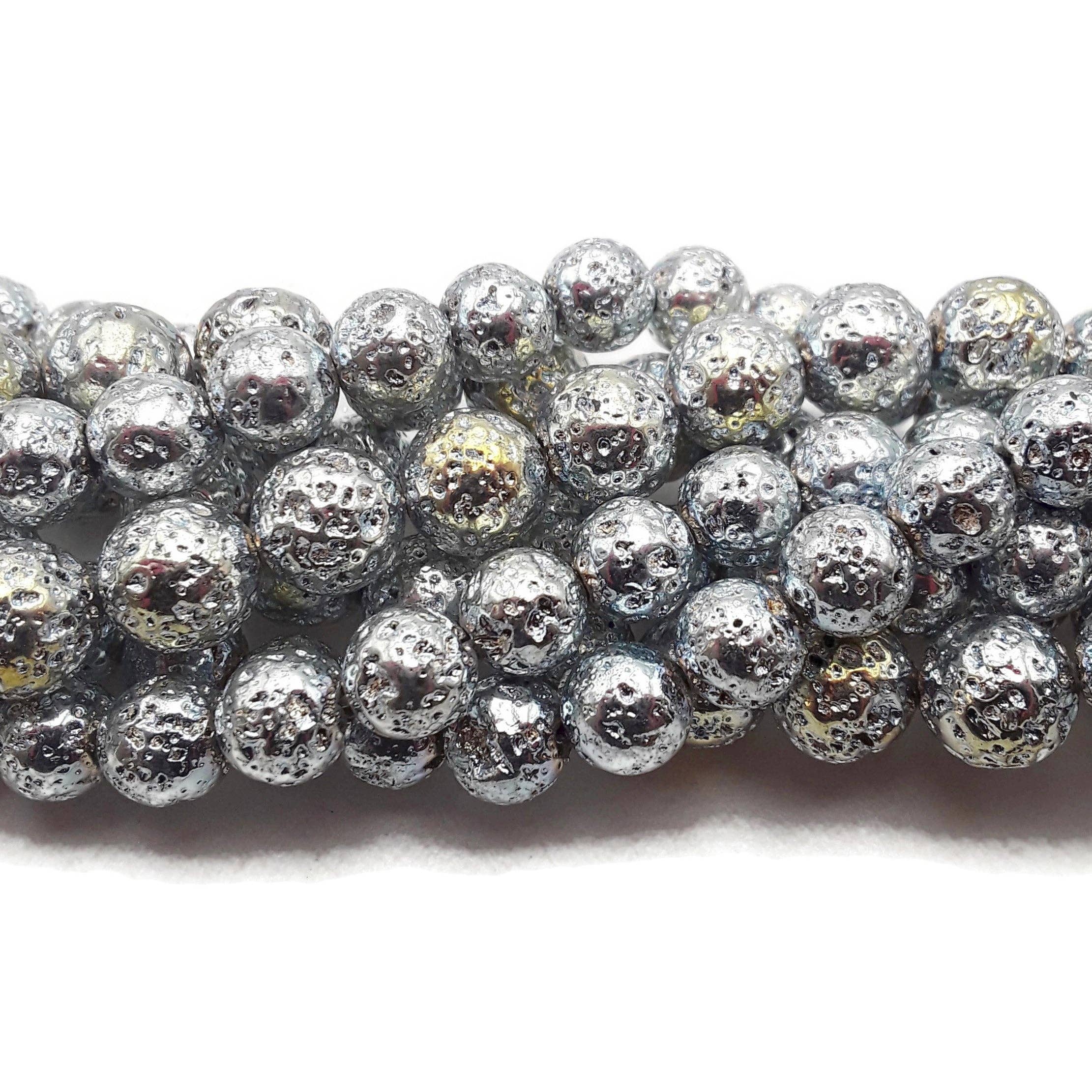 CRCBEADS - Wholesale Beads - Yellow & Silver Coated Lava Rock Stone Round Beads 8mm 10mm 15.5" Strand2