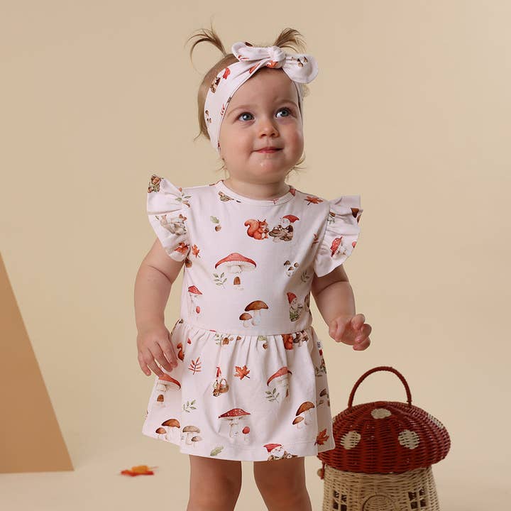 Gnomes Short Sleeve Organic Dress for wholesale by Snuggle Hunny