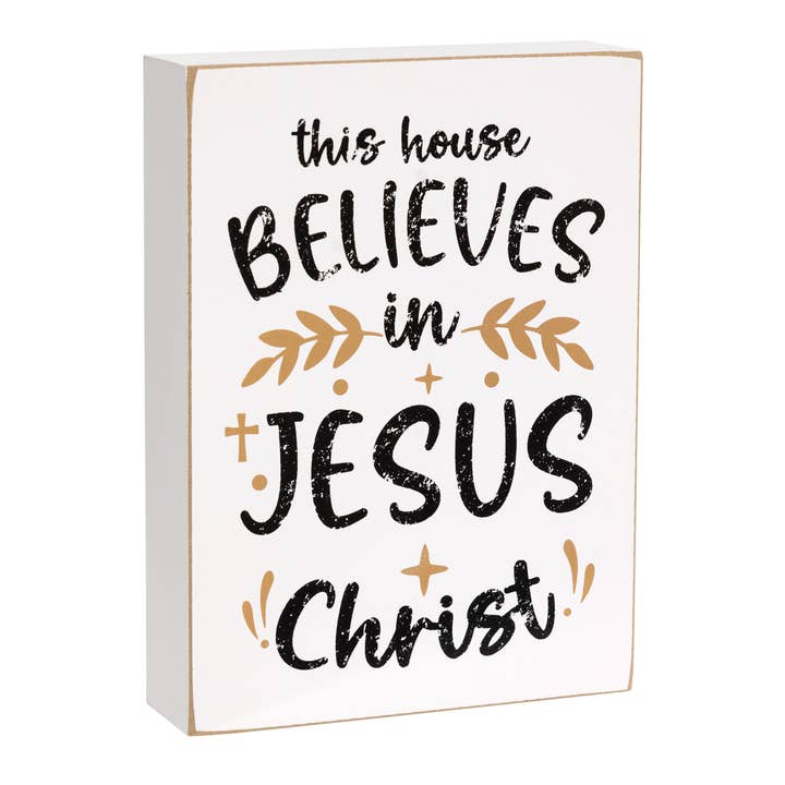 This House Believes In Jesus Box Sign for wholesale by The Hearthside Collection