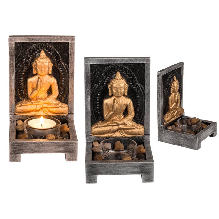 Wooden tealight holder, Buddha, for wholesale by Out of the blue KG
