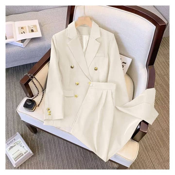 Plush Looks - Wholesale Suit Set - Women's - Solid Color Suit Jacket And Pants Set1