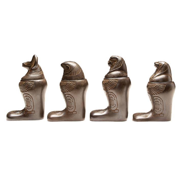 Discoveries, Inc. - Venta al por mayor Tarros decorativos - Jarras Canópicas Egipcias con Pies Negro Mate - Juego de 4 - 4"3
