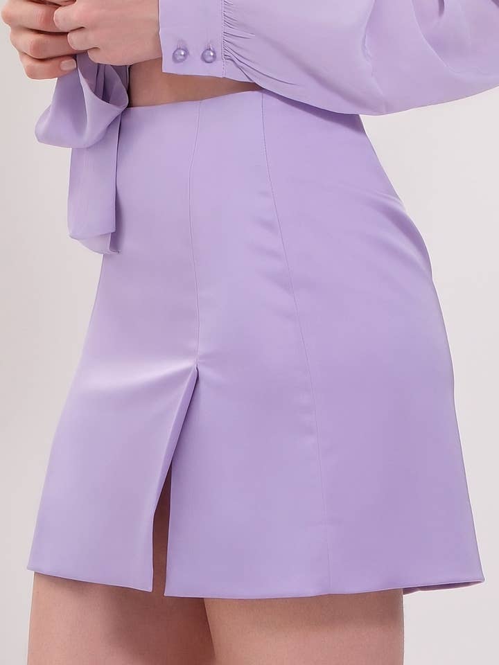 JENNY MINI SKIRT SATIN (LIGHT LAVENDER) for wholesale by Chloe Colette