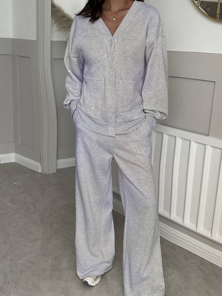 GREY Cozy Button-Up Lounge Set for wholesale on Faire3